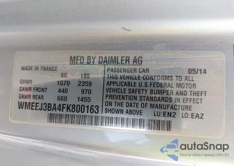 2015 Smart Fortwo Passion/Pure из США, поврежденный, VIN WMEEJ3BA4FK800163